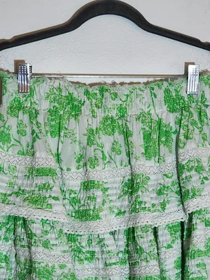 Aerie Green and White Floral Tiered Mini Skirt Size Medium thumbnail 2