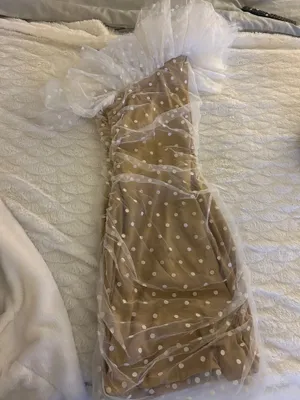 Dress Mezee Fluffy one shoulder nude polka dot dress thumbnail 3