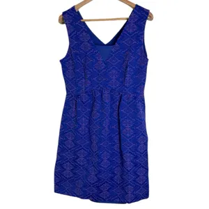 Maeve Anthropologie Averie Royal Blue Aztec Fit And Flare Brocade Dress Size 14 thumbnail 2