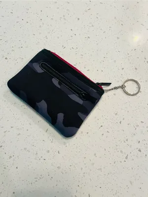 HAUTE SHORE Black Camo Coin Pouch with Pink Stripe Keyring thumbnail 2