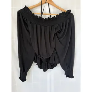 Lauren Ralph Lauren Black Off-Shoulder Smocked peplum Blouse S long sleeve thumbnail 5