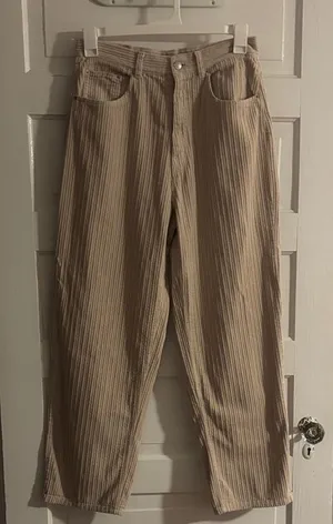 BDG Beige Corduroy Hi Rise Baggy Trousers thumbnail 1