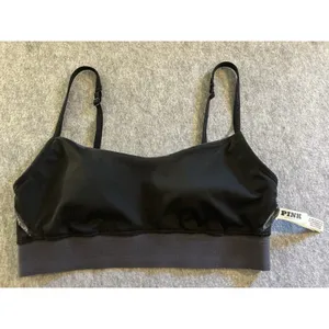 Victoria's Secret VS Pink Ultimate Scoop Sports Bra Black Gray Logo M, Gym Yoga Pilates Run thumbnail 4