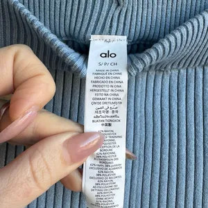 Alo Yoga Denim Knit Ribbed Flare Light Celestial Blue Leggings Pants Size Small thumbnail 3