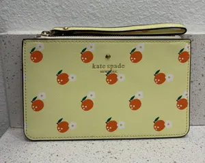 Kate Spade Wristlet Wallet Oranges With Daisy Flowers Yellow EUC thumbnail 1