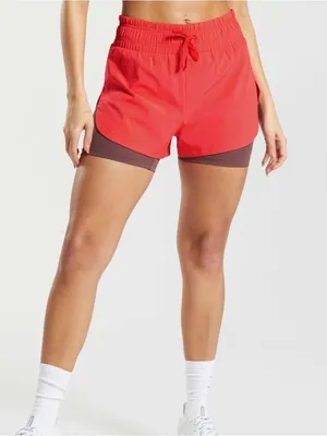 Gymshark Running 2 in 1 Layered Shorts in Red & Burgundy thumbnail 1