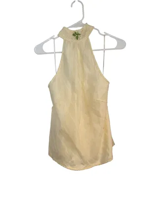 vintage Y2k Max Studio halter mock neck top cream sheer overlay Linen Resortwear thumbnail 6