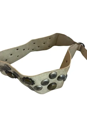Beige Floral Stud Wide Belt Unique Y2k Retro Vintage 40" Long Women's thumbnail 2