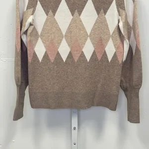Rachel Zoe Women's Argyle Mock Neck Sweater Diamond Pattern Taupe Pink Cream Med thumbnail 4
