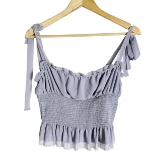 Wilfred Ballad Lavender Purple Chiffon Smocked Tie Shoulder Ruffled Top S thumbnail 3