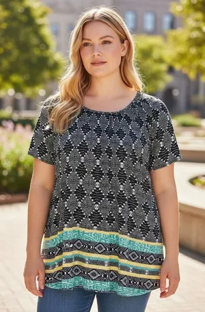 Style Co‎ Woman 3X Black White Geometric Print Tunic Top Short Sleeve thumbnail 1