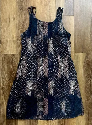 Kyodan Outdoor Leaf Print Mini Dress, Women's Size L‎ Navy Bra Built In Pockets thumbnail 1