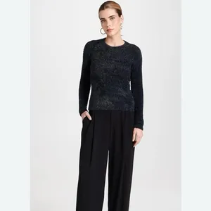 Vince Women’s Metallic Lurex Soft Eyelash Pullover Obsidian Black Sweater MEDIUM thumbnail 5
