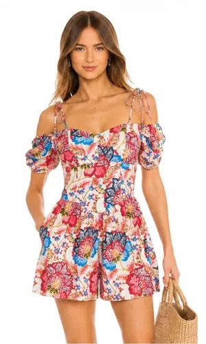 MISA Los Angeles Ruchika Floral Puff Sleeve Romper Size M NWT thumbnail 1