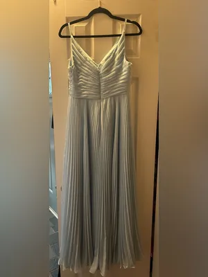 Azazie Sea Glass Raychelle Pleated V-Neck Chiffon Maxi Dress | Size 6 thumbnail 6
