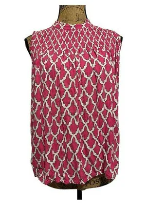 Crown & Ivy Pink and White Sleeveless Women's Top Sz L thumbnail 1