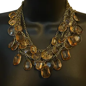 J.Crew multi chain chunky amber stones statement necklace thumbnail 1