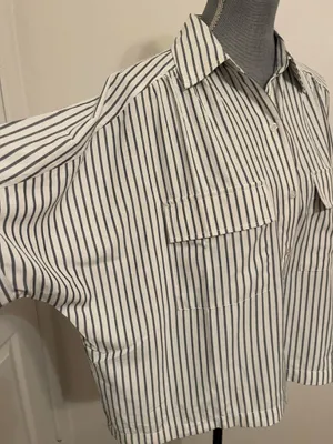 Max Studio White Shirt with Vertical Black Stripes Size L thumbnail 6
