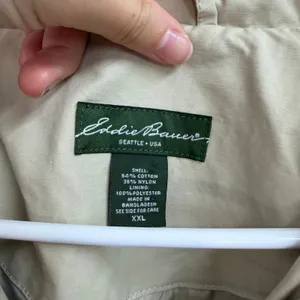 Eddie Bauer tan button down pocket collared lined split sleeve trench coat XXL thumbnail 4