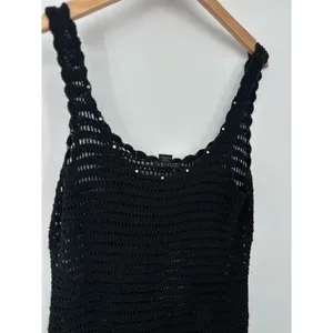 Venus Crochet Sweater Midi Tank Dress Medium Black Boho Grunge‎ Emo Silk Blend thumbnail 2
