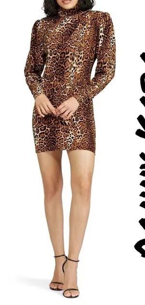 Ronny Kobo High-Neck Leopard Print Keyhole Back ‘Adina’ Dress thumbnail 1