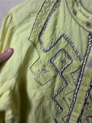 New Pilcro Anthropologie Nayeli Beaded Buttondown Top Chartreuse Size Large thumbnail 9