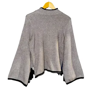 Allison Joy Gray Long Split‎ Tie Bell Sleeve Sweater Women Sz Large Feminine Bow thumbnail 5