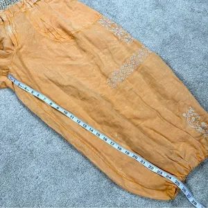 NWT By Anthropologie Embroidered Parachute Pants Linen Blend Boho Mango Mojito L thumbnail 16