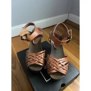H&M Chunky Brown Leather Heeled Snadals Block heel Boho Indie size 5 Festival thumbnail 2