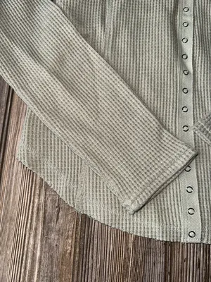 Very j thermal Sage Ribbed snap Button-Down Shirt waffle knit stretch soft NEW thumbnail 2
