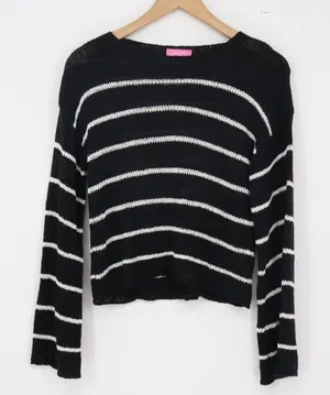 Edikted Sweater Womens XS Cropped Striped Black White Bell Sleeve Excellent thumbnail 1