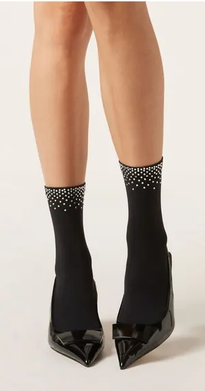 NWT Calzedonia Black Rhinestone Diamanté Ankle Socks One Size thumbnail 1
