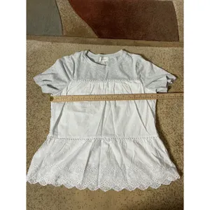 Bohme Women Grey White Eyelet Lace Peplum Top Pom Pom Trim PS17220-BM Small‎ thumbnail 5