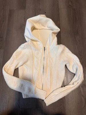 Edikted white cable knit zip up sweater  thumbnail 1