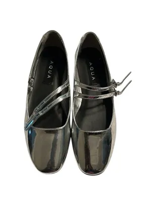 Aqua Silver tone Metallic Mary Jane Buckle Flats/Shoes(Size 6M) thumbnail 2