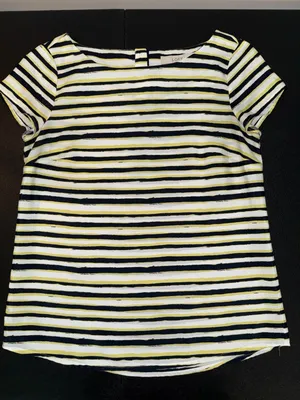 Ann‎ Taylor Loft Women's Striped Short Sleeve Blouse with Back Button Detail thumbnail 5
