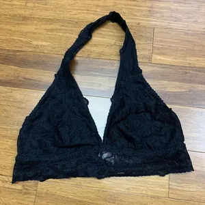 PINK Victoria's Secret Bralette womens Medium A-C‎ Black Lace Halter Wireless thumbnail 1