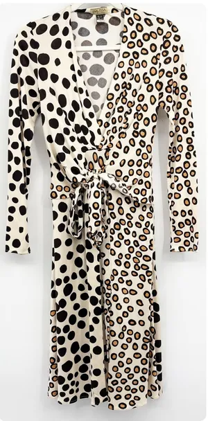 Issa London Womens 100% Silk Mixed Polka Dot Animal Print Wrap Front Dress 8 thumbnail 1
