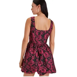 Lulus Posh Invite Black Floral Jacquard Square Neck Corset Mini Dress NWT Medium thumbnail 2