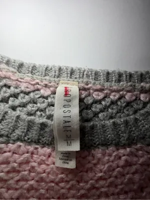 Aeropostale Pink and Gray Striped Cropped Crewneck Sweater thumbnail 2