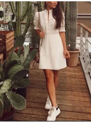 $110 Zara oyster white lace dress with jewel buttons M thumbnail 3