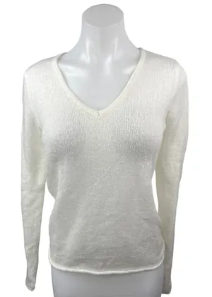 Brandy Melville White Knit Pullover Cozy V Neck Long Sleeve Sweater Top Size S thumbnail 1