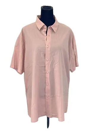 Le Ble en Herbe Pink Short Sleeve Button Up Shirt Top Blouse XL‎ 100% Cotton thumbnail 1