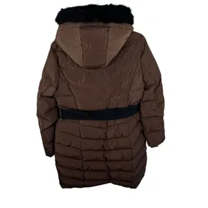 GUESS‎ Janina Brown Long Line Faux Fur Hood Full Zip Down Puffer Jacket Size L thumbnail 3