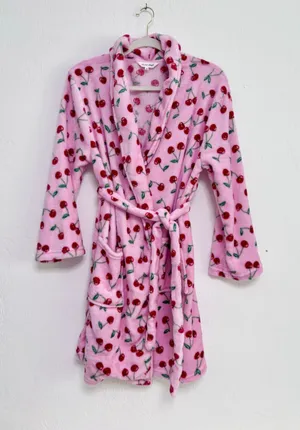 Women's Spoiled Angel Cherry Print Robe, Size M, Pink and Red thumbnail 1