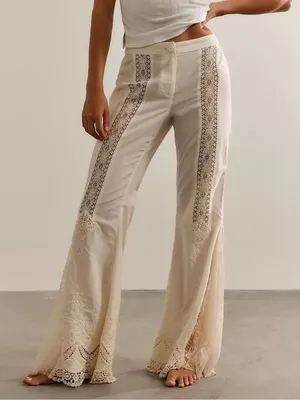 Free People Aliyah Lace Flare Pants in Ivory Cream NWT thumbnail 1
