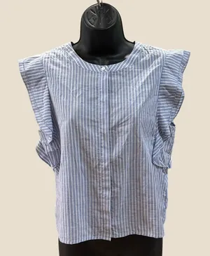 Jack by BB Dakota Blue White Striped Flutter Sleeve Button‎ Front Blouse Small thumbnail 1