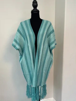 NWT Anthropologie Akemi + Kin Teal Fringe Kimono Cardigan thumbnail 7