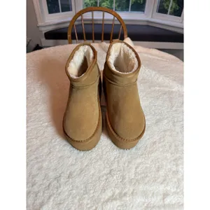 Cushionare Womens Hip Suede Platform Mini Boots Tan Chestnut Size 8M thumbnail 3