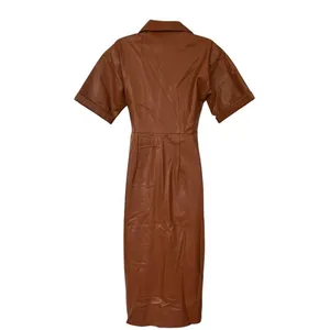 Zara Faux Leather Faux Wrap Dress Camel Sz‎ XS Chic Sophisticated Nouveau Riche thumbnail 5